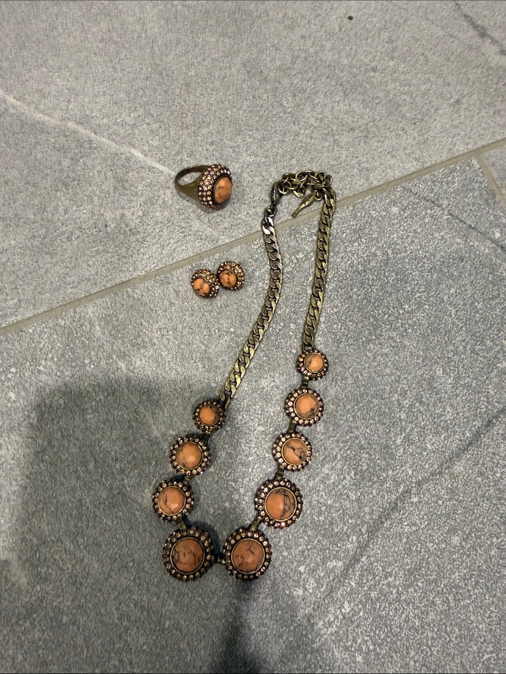 Chloe Orange Cabochon Stone Necklace Set in Antique Gold-Tone